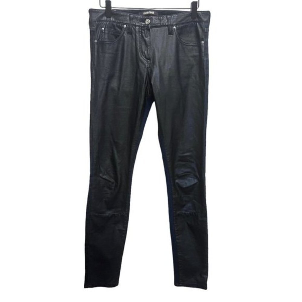 Roberto Cavalli Mixed Media Denim Faux Leather Front Panel Skinny Pants